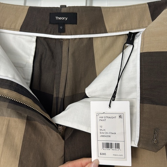 Theory High-Rise Straight Pant in Check Silk-Cotton - Picture 10 of 12